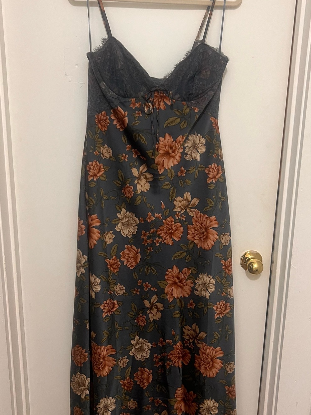 Jessica Simpson Floral Slip Maxi Dress - Slate Blue & Rust